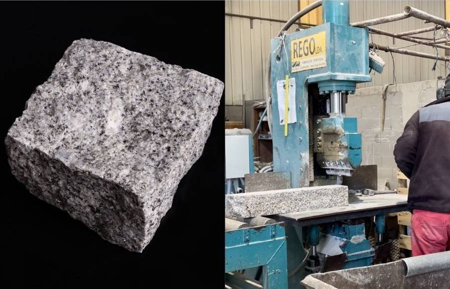 Découpe de granit pour former une finition clivée