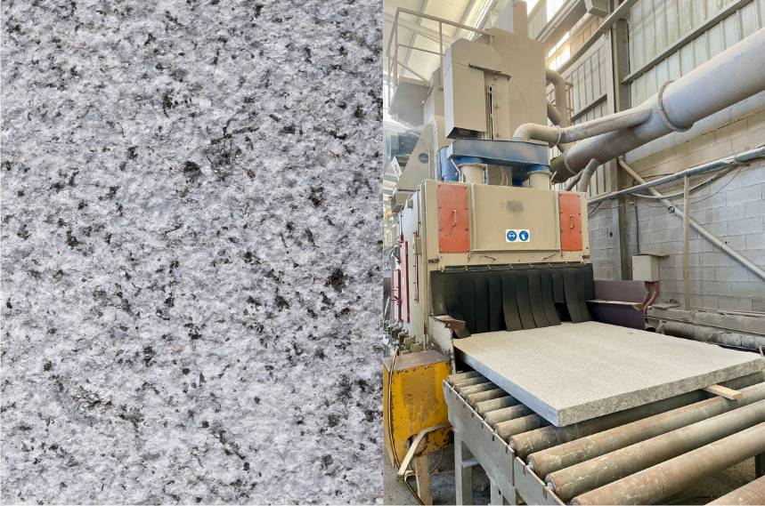 Ajout d'une finition grenaillée sur un bloc de granit